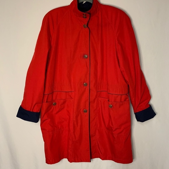 Misty Harbor Any Weather Rain Coat Womens 10 Red Fabric Lined Slicker Pockets M - Picture 1 of 14